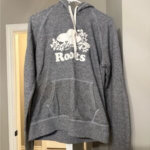 Roots Heather Gray Hoodie with White Logo